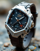 APR-1100115-A1 Black Silver Stainless Steel Analog-Digital Watch.