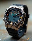 APR-210012-A1 Black Silver Stainless Steel Analog-Digital Watch.